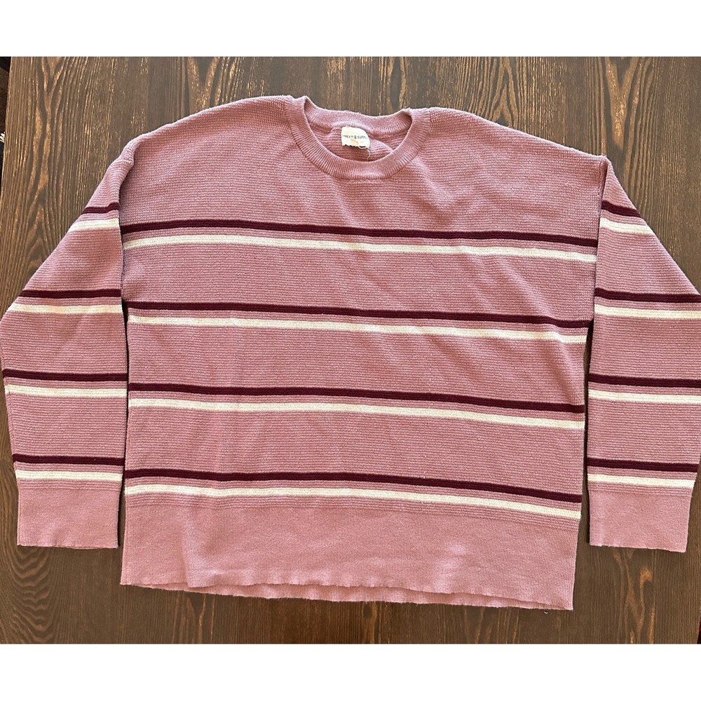 Thread & Supply Striped Sweater Soft Knit‎ Blue Neutral Cozy Coastal Capsule L